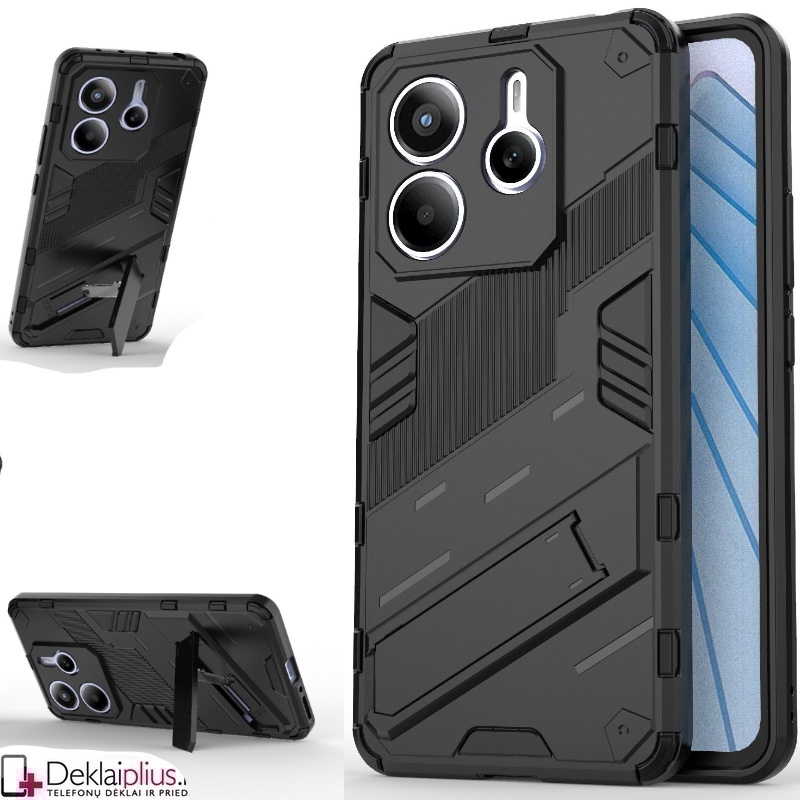 Šarvuotas dėklas su kojele - juodos spalvos (Xiaomi Redmi Note 14 5G) Šarvuotas dėklas su kojele - juodos spalvos (Xiaomi Redmi Note 14 5G)